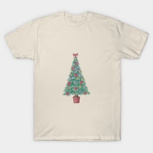 Christmas tree and decorations and red bows T-Shirt